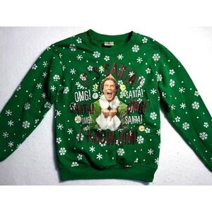 Buddy Elf Juniors XS (1) Christmas Sweatshirt SANTA I KNOW HIM Lights NO‎ Work